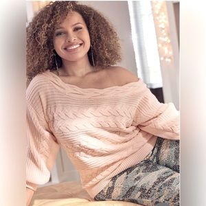 Womens XL Peach Venus Boat Neck Cable Knit Sweater